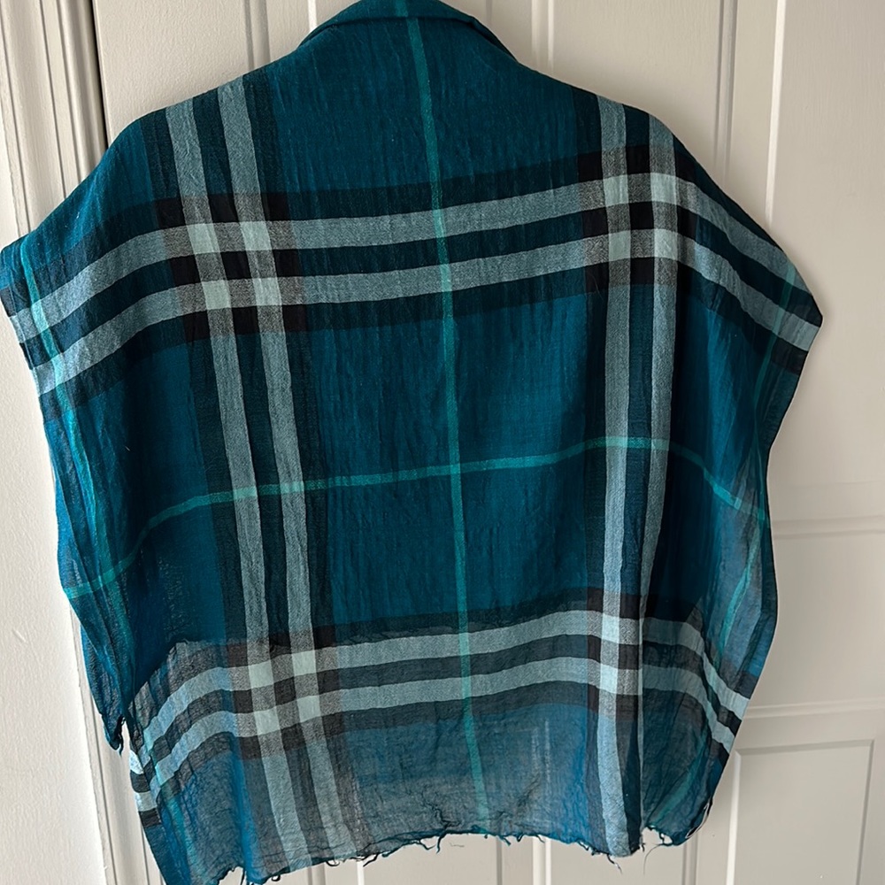 Burberry lightweight check wool silk scarf teal